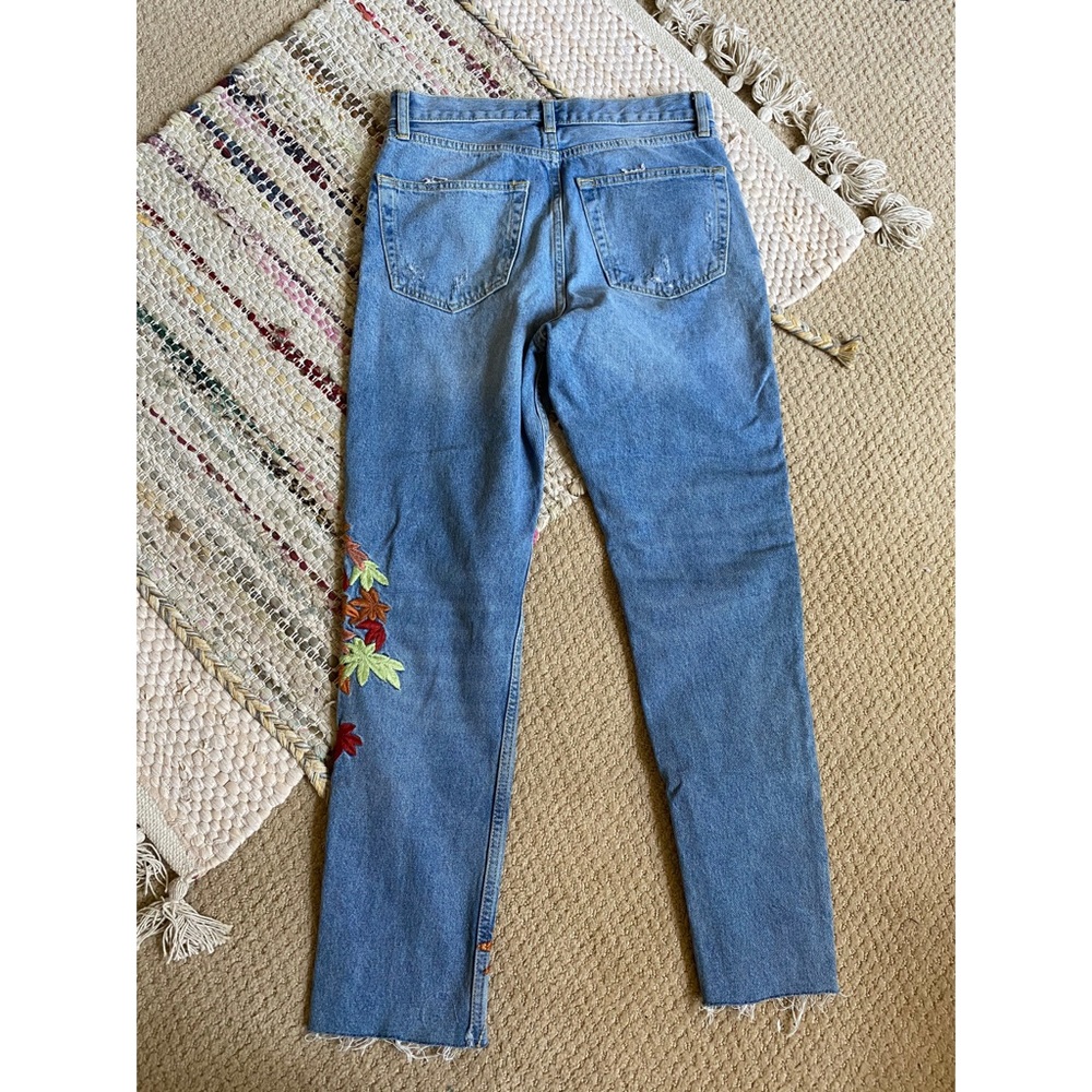 Zara Satin Embroidered Bird Distressed Jeans - Picture 4 of 8